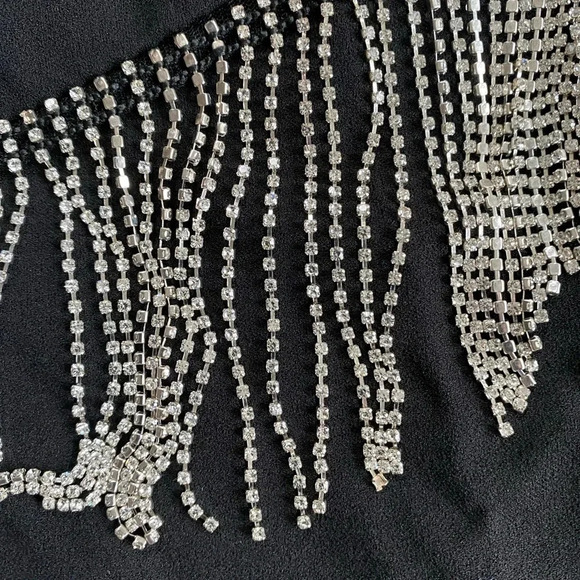 Eliza J Dress Women’s 2 Rhinestone Trimmed Fringe Embellished Black Mini - Picture 10 of 12